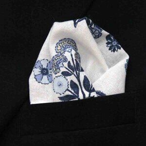 Gascoigne Small Hand Stitched Pocket Square Blue White Linen Cotton Men's